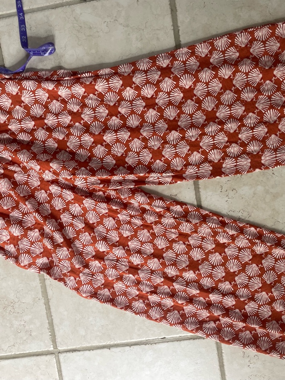 MAEVE Anthropologie Orange Shell-Print Wide Leg Pants